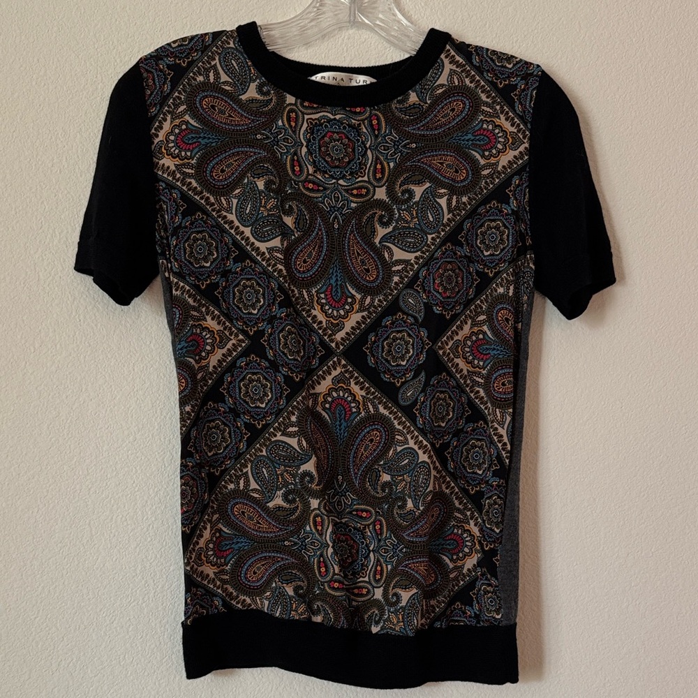 TRINA TURK! Vintage silk, and wool Short Sleeve Blouse